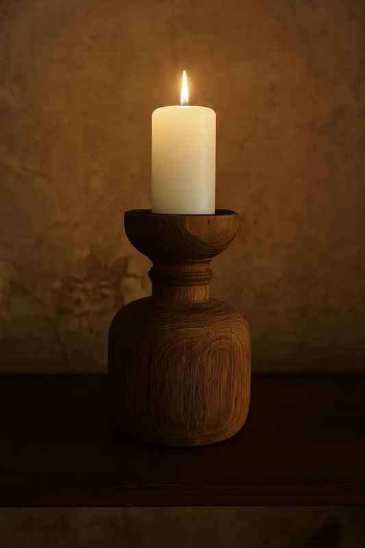 Hand-Carved Wooden Votive/Pillar Candle Holder