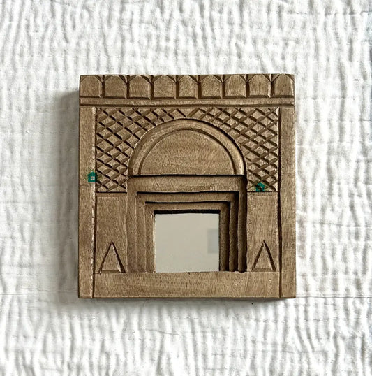 Temple Mirror Frames – Wooden Wall Decor (Brown, Green & Purple Mix) | Handcrafted Decorative Mirror Frames