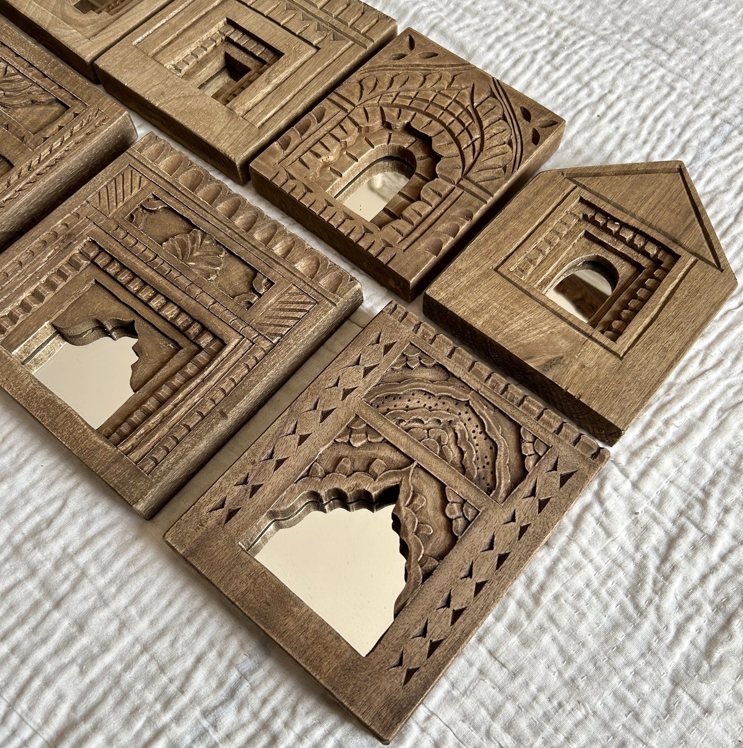 ethnic rajasthani-style hand-etched wooden arch mirror frames collection