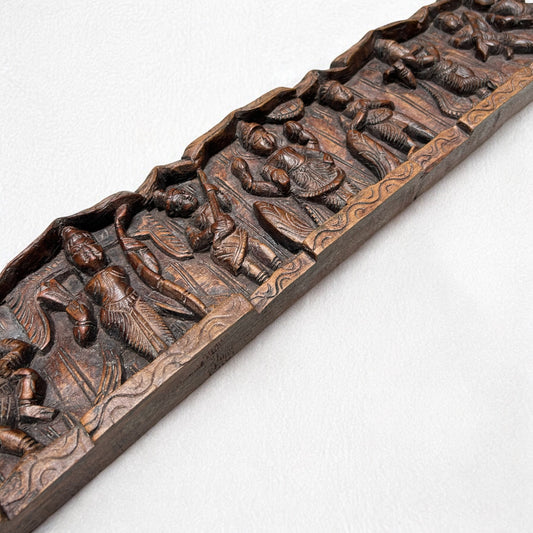 Hand-Carved Wooden Wall Panel | Antique Brown Lord Vishnu Dashavatara Decor