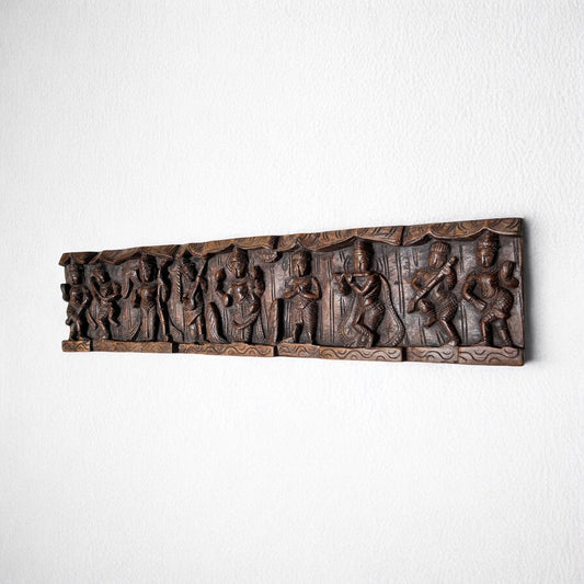 Hand-Carved Wooden Wall Panel | Antique Brown Lord Vishnu Dashavatara Decor