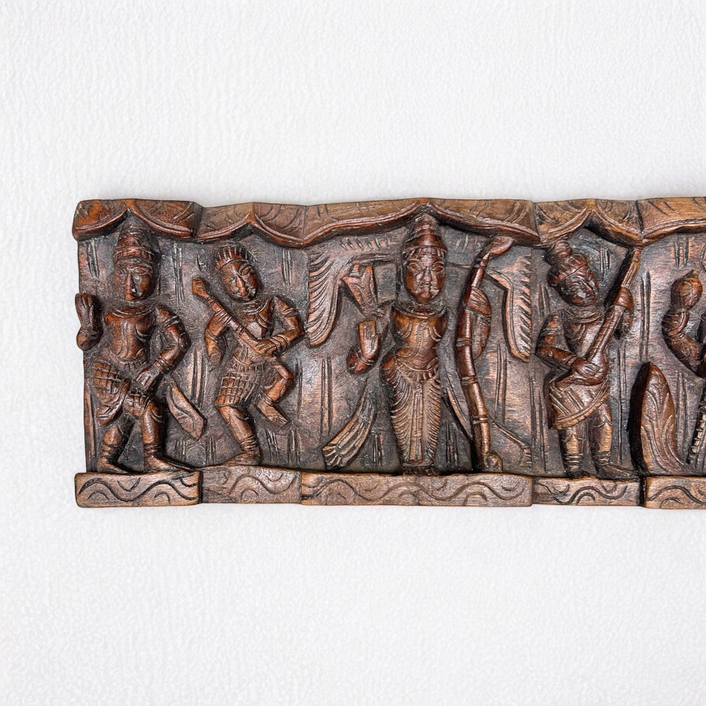 hand-carved wooden wall panel | antique brown lord vishnu dashavatara decor
