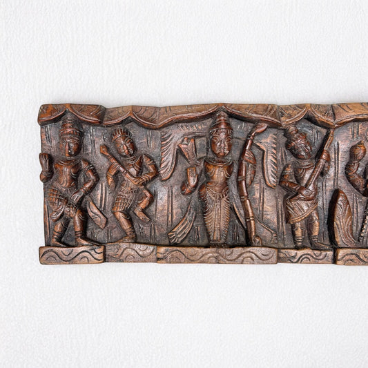 Hand-Carved Wooden Wall Panel | Antique Brown Lord Vishnu Dashavatara Decor