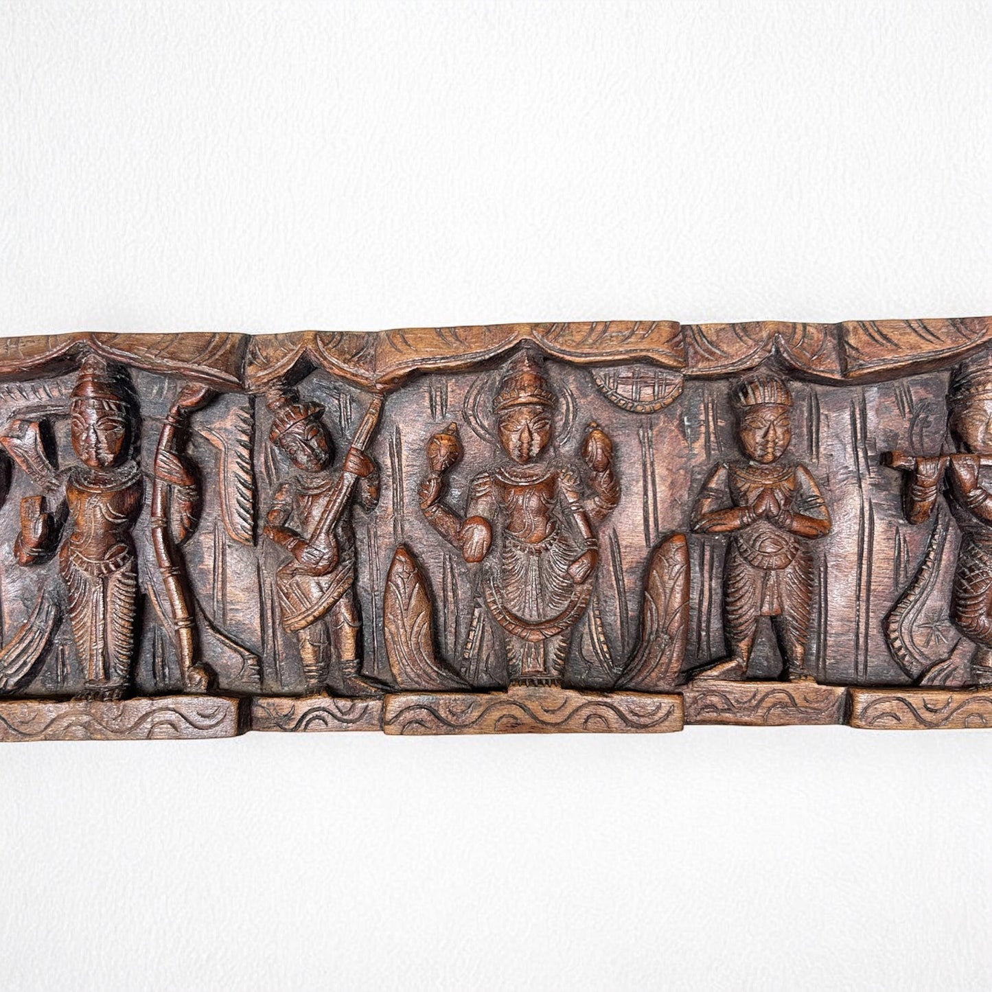 hand-carved wooden wall panel | antique brown lord vishnu dashavatara decor