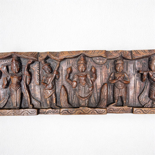 Hand-Carved Wooden Wall Panel | Antique Brown Lord Vishnu Dashavatara Decor