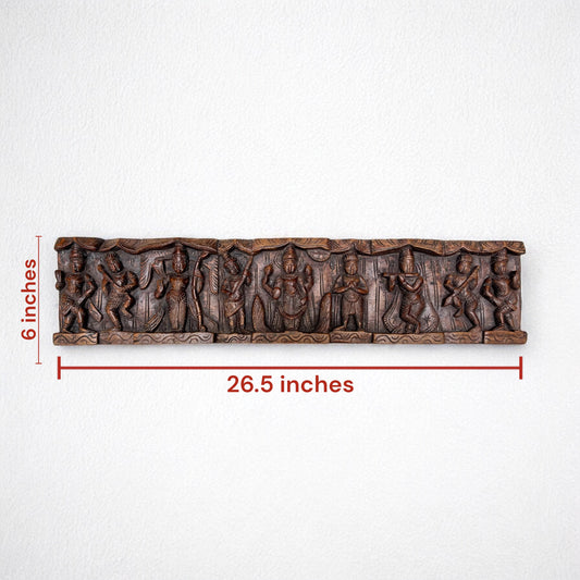 Hand-Carved Wooden Wall Panel | Antique Brown Lord Vishnu Dashavatara Decor