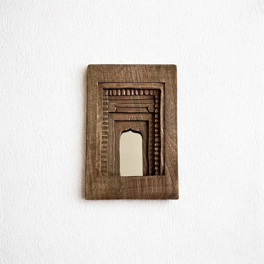 Temple Mirror Frames – Wooden Wall Decor (Brown, Green & Purple Mix) | Handcrafted Decorative Mirror Frames