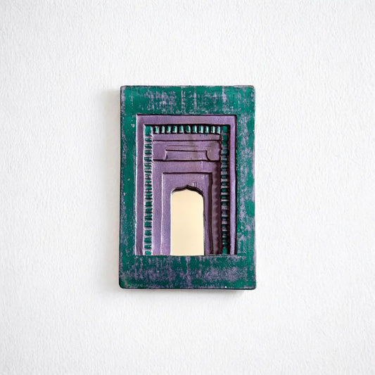 Temple Mirror Frames – Wooden Wall Decor (Brown, Green & Purple Mix) | Handcrafted Decorative Mirror Frames