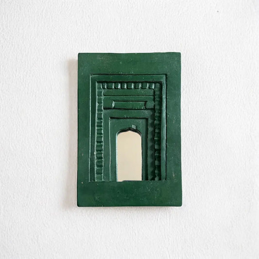 Temple Mirror Frames – Wooden Wall Decor (Brown, Green & Purple Mix) | Handcrafted Decorative Mirror Frames