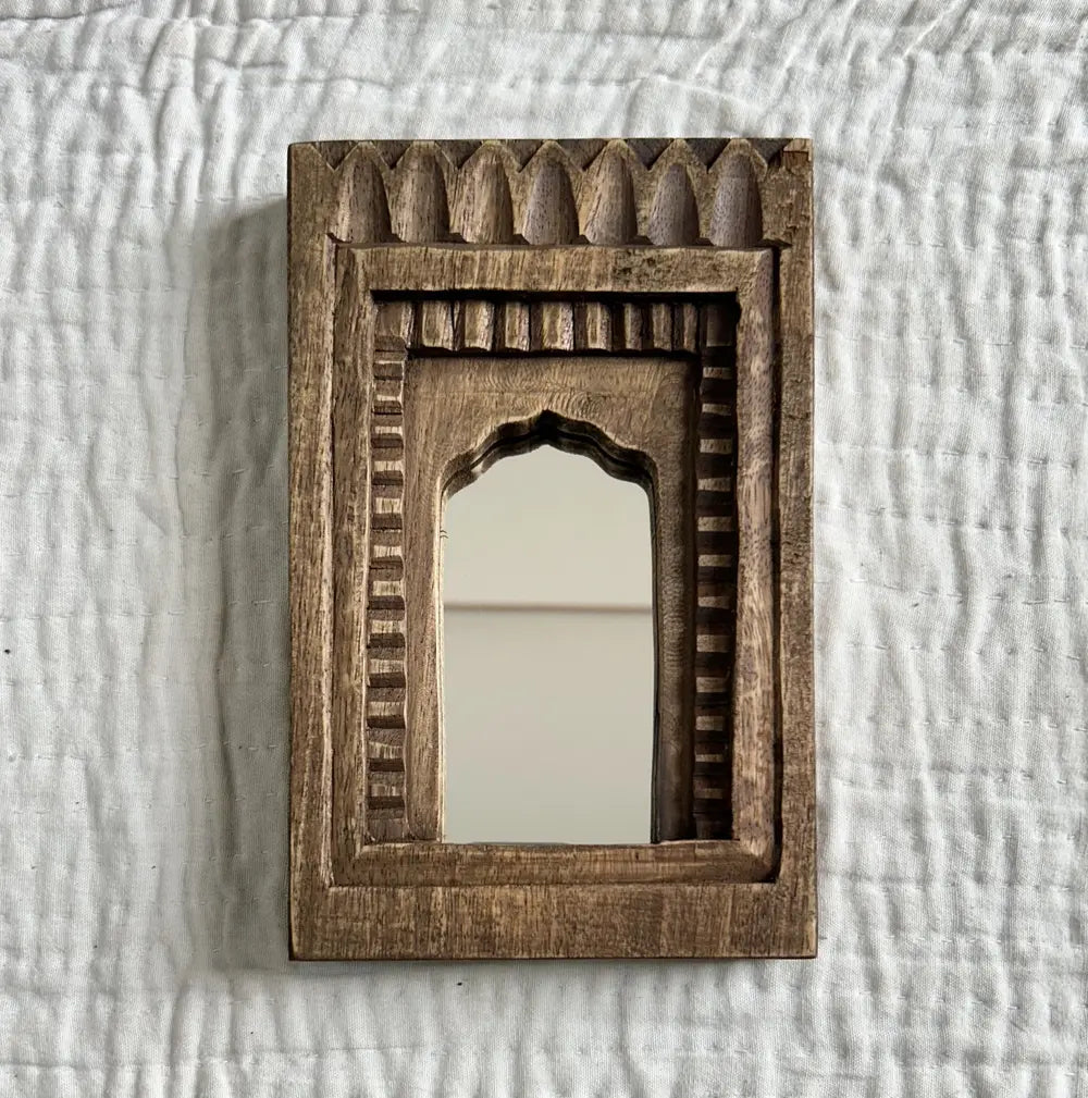 temple mirror frames – wooden wall decor (brown, green & purple mix) | handcrafted decorative mirror frames