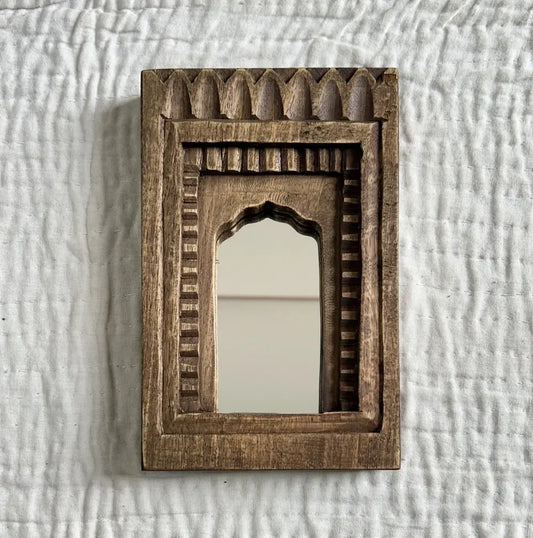 Temple Mirror Frames – Wooden Wall Decor (Brown, Green & Purple Mix) | Handcrafted Decorative Mirror Frames
