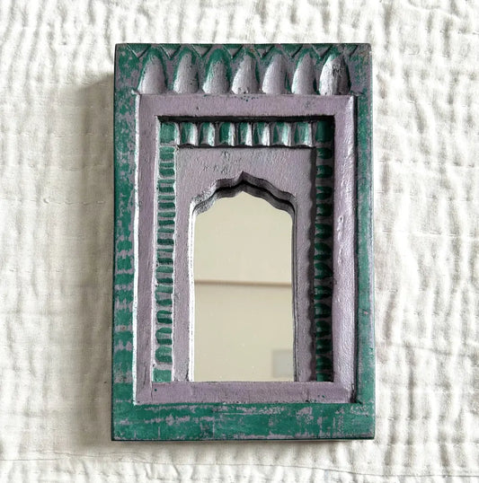 Temple Mirror Frames – Wooden Wall Decor (Brown, Green & Purple Mix) | Handcrafted Decorative Mirror Frames