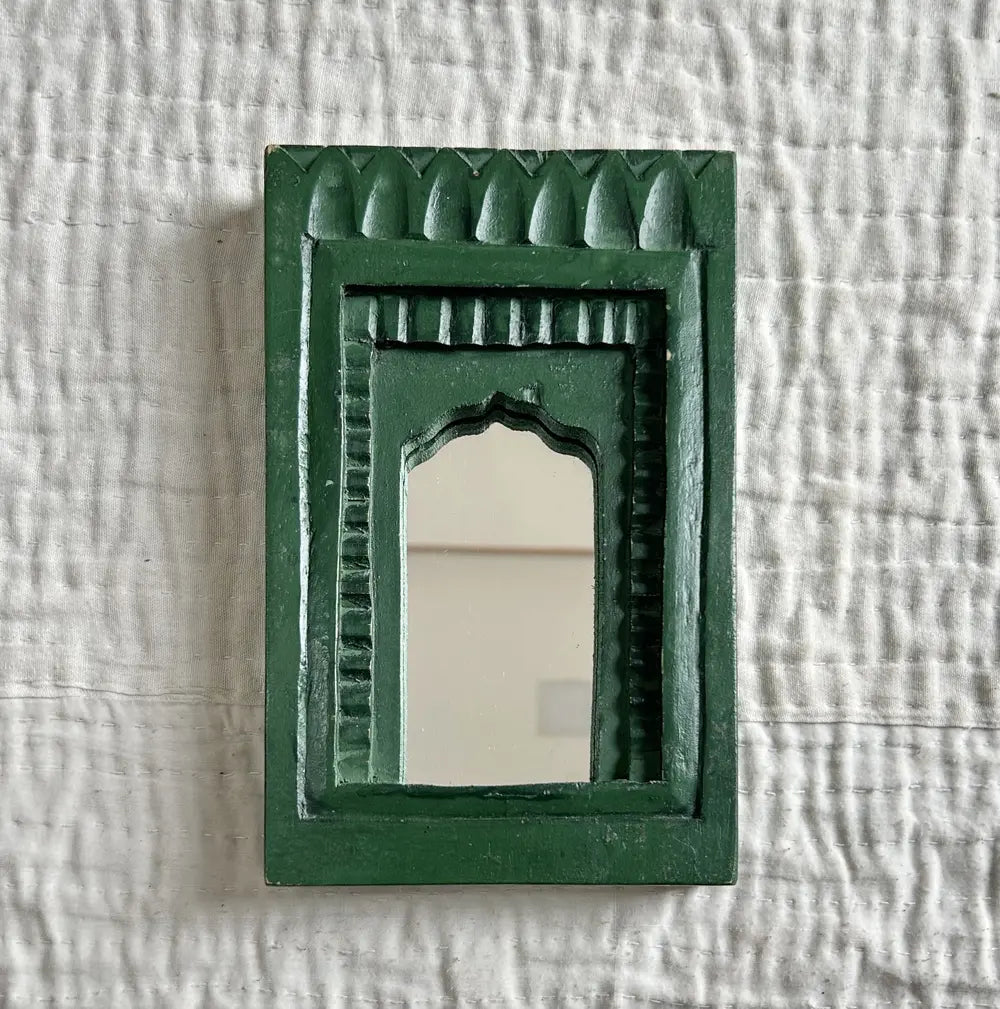 temple mirror frames – wooden wall decor (brown, green & purple mix) | handcrafted decorative mirror frames