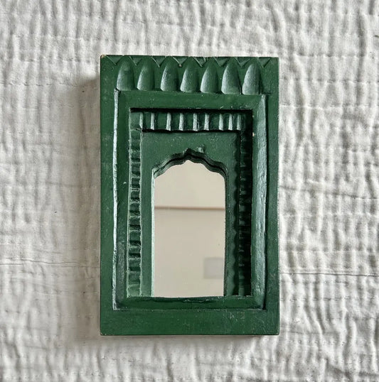 Temple Mirror Frames – Wooden Wall Decor (Brown, Green & Purple Mix) | Handcrafted Decorative Mirror Frames