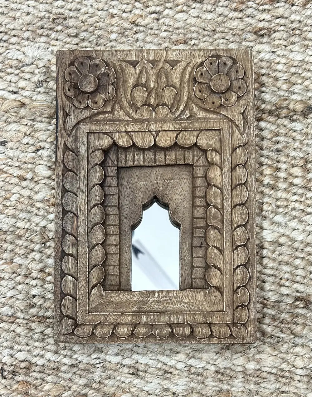 set of 4 wooden temple mirror frames – handcrafted wall décor
