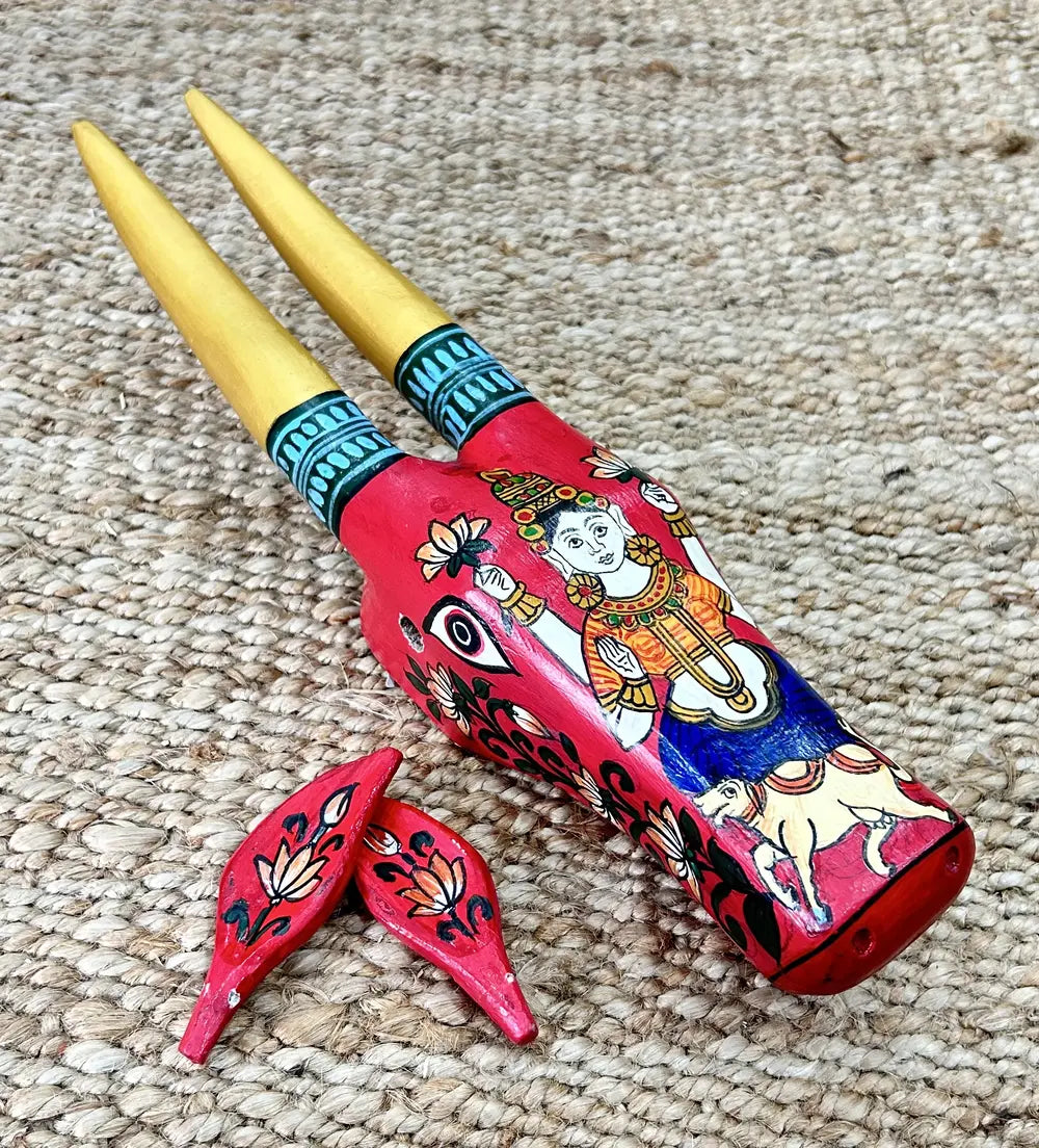 hand-painted wooden cow head wall décor – traditional indian art