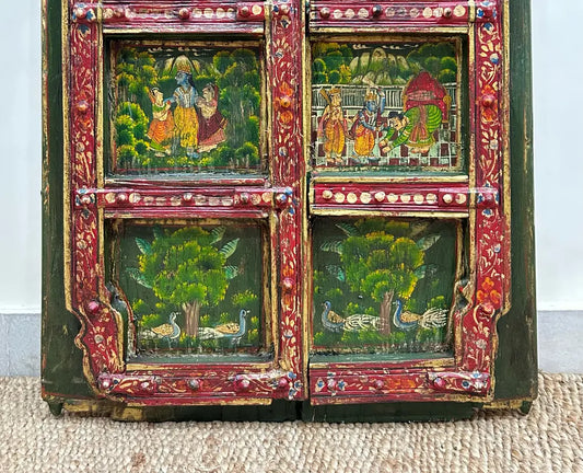 Handcrafted Rajasthani Painted Wooden Door Wall Hanging – Vintage Decorative Art Panel