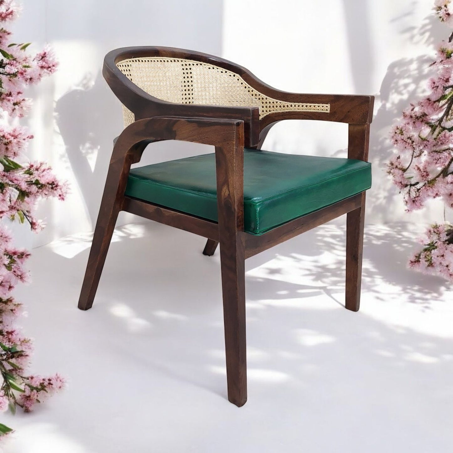 solid sheesham wood accent dining arm chair for home walnut finish.