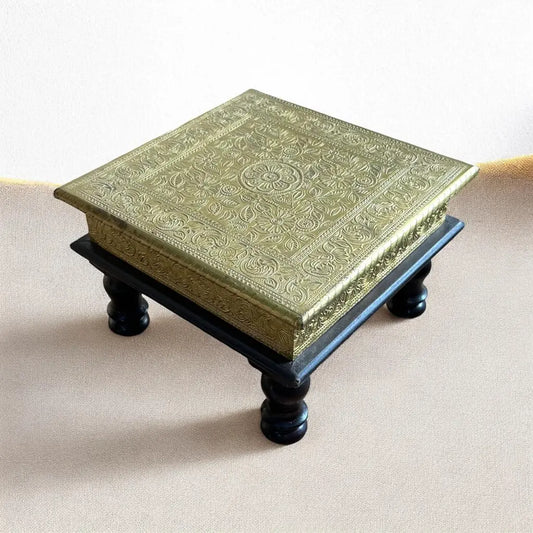Solid Wood Décor Bajot With Brass Work