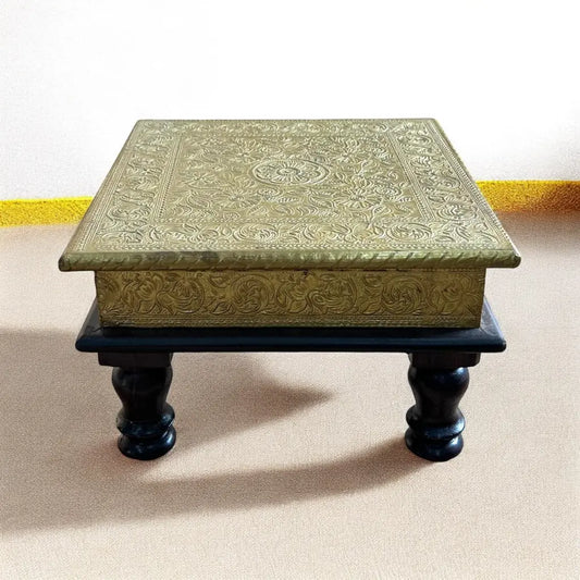 Solid Wood Décor Bajot With Brass Work