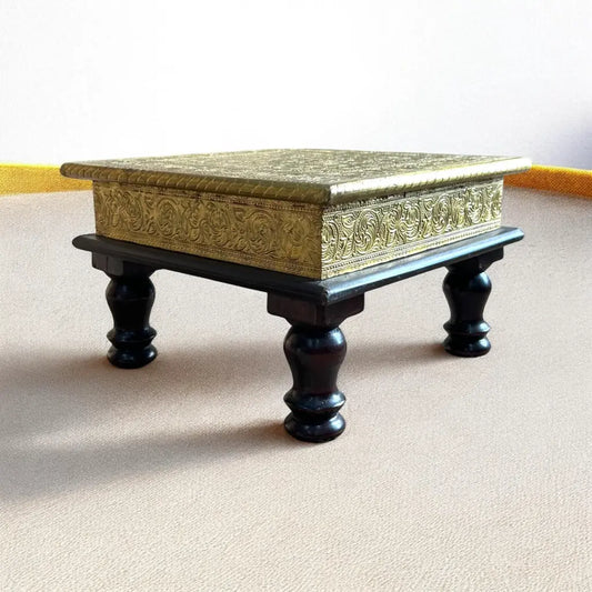 Solid Wood Décor Bajot With Brass Work
