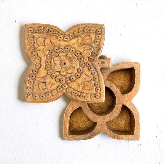 Wooden Hand Carved Spice Box