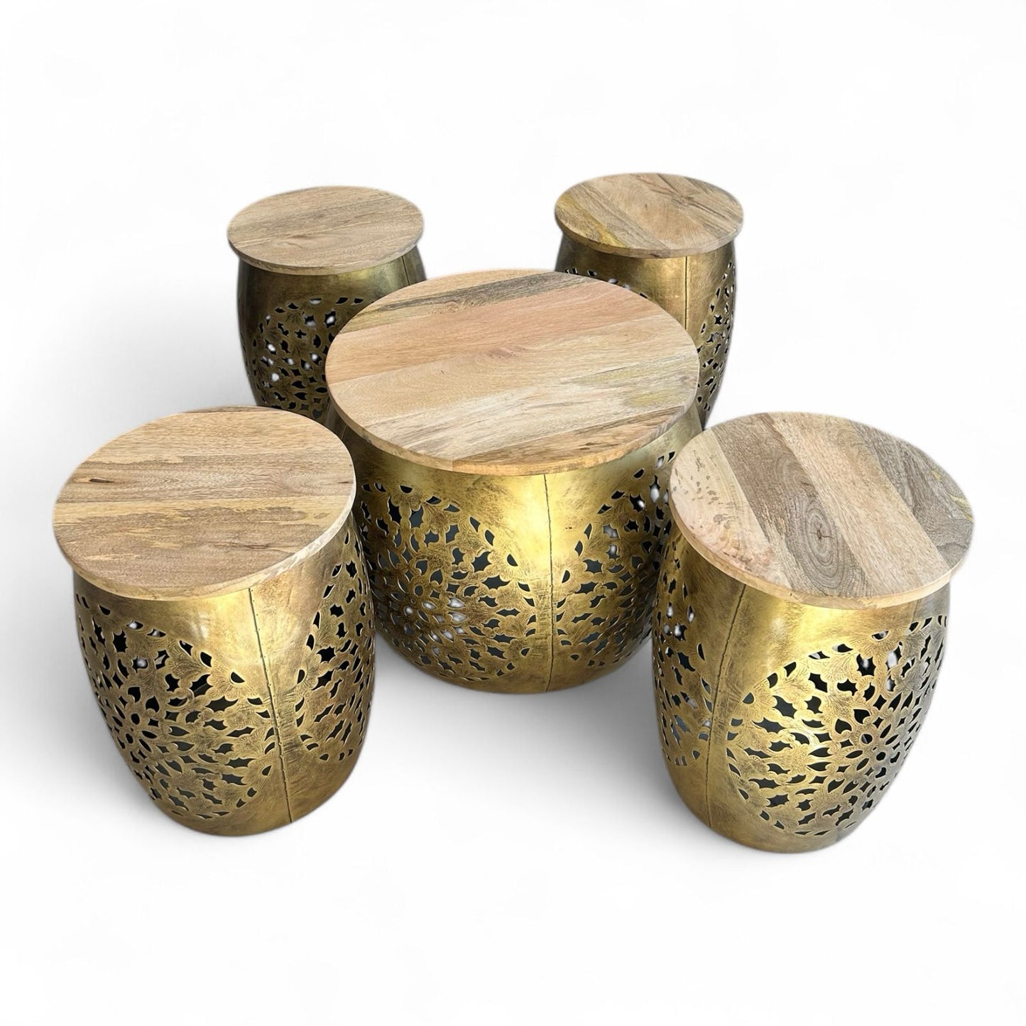 iron coffee table set with wooden top