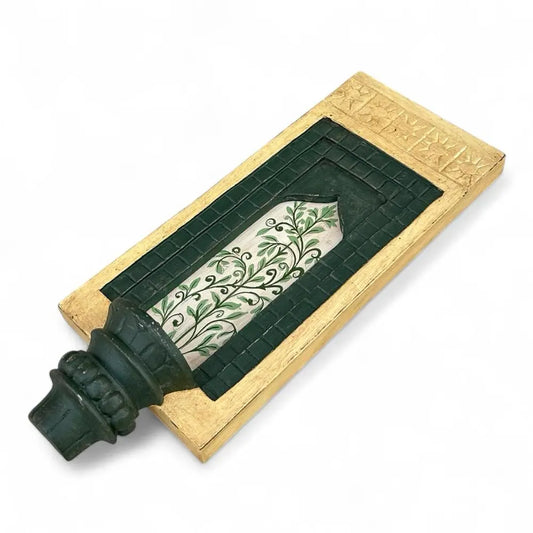 Hand-Painted Wooden Wall Decor Frame with Shelf – Off White & Green Arch Design