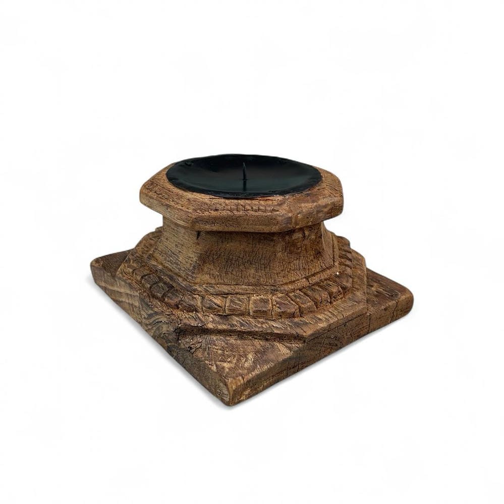 vintage architectural wood pillar base candle holder