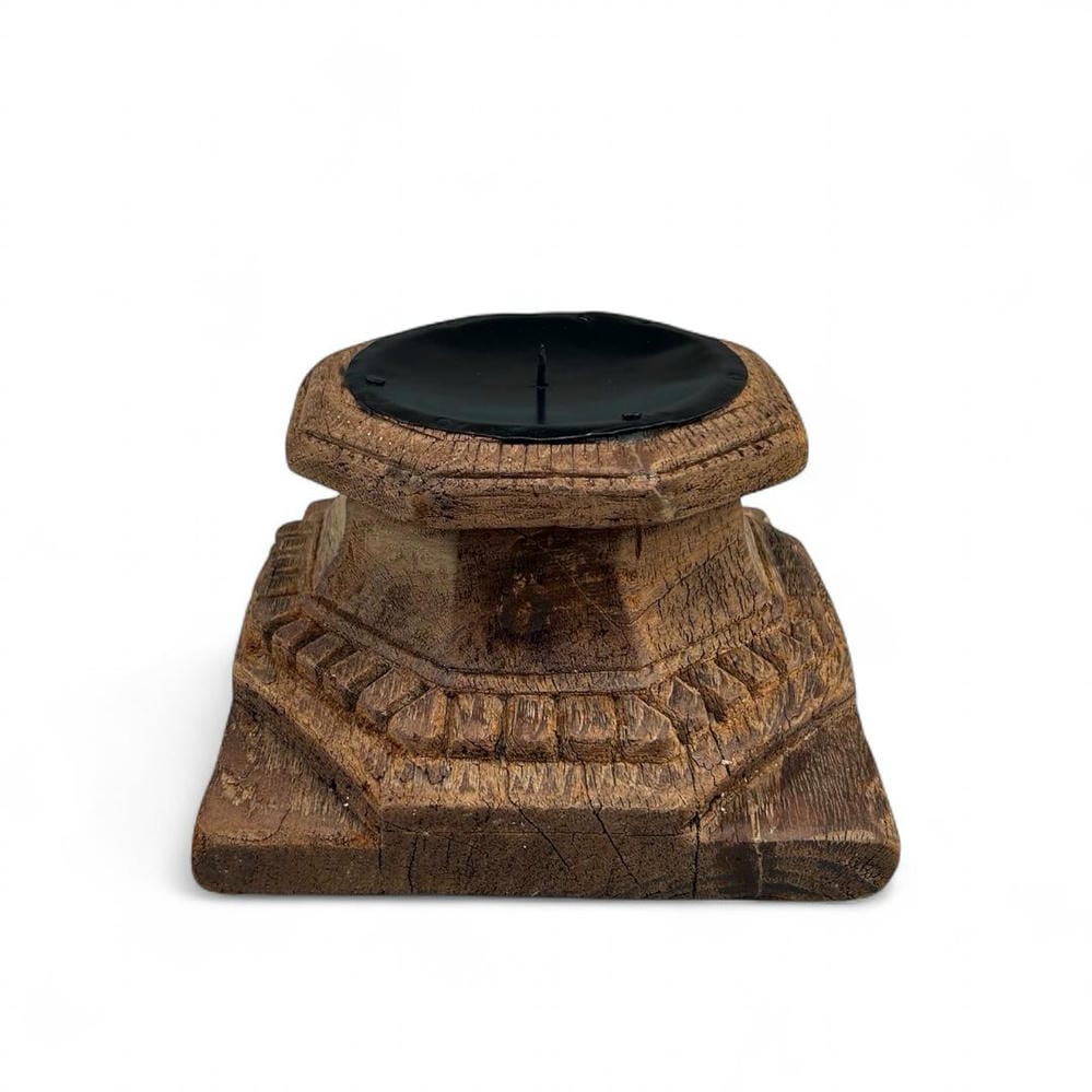 vintage architectural wood pillar base candle holder