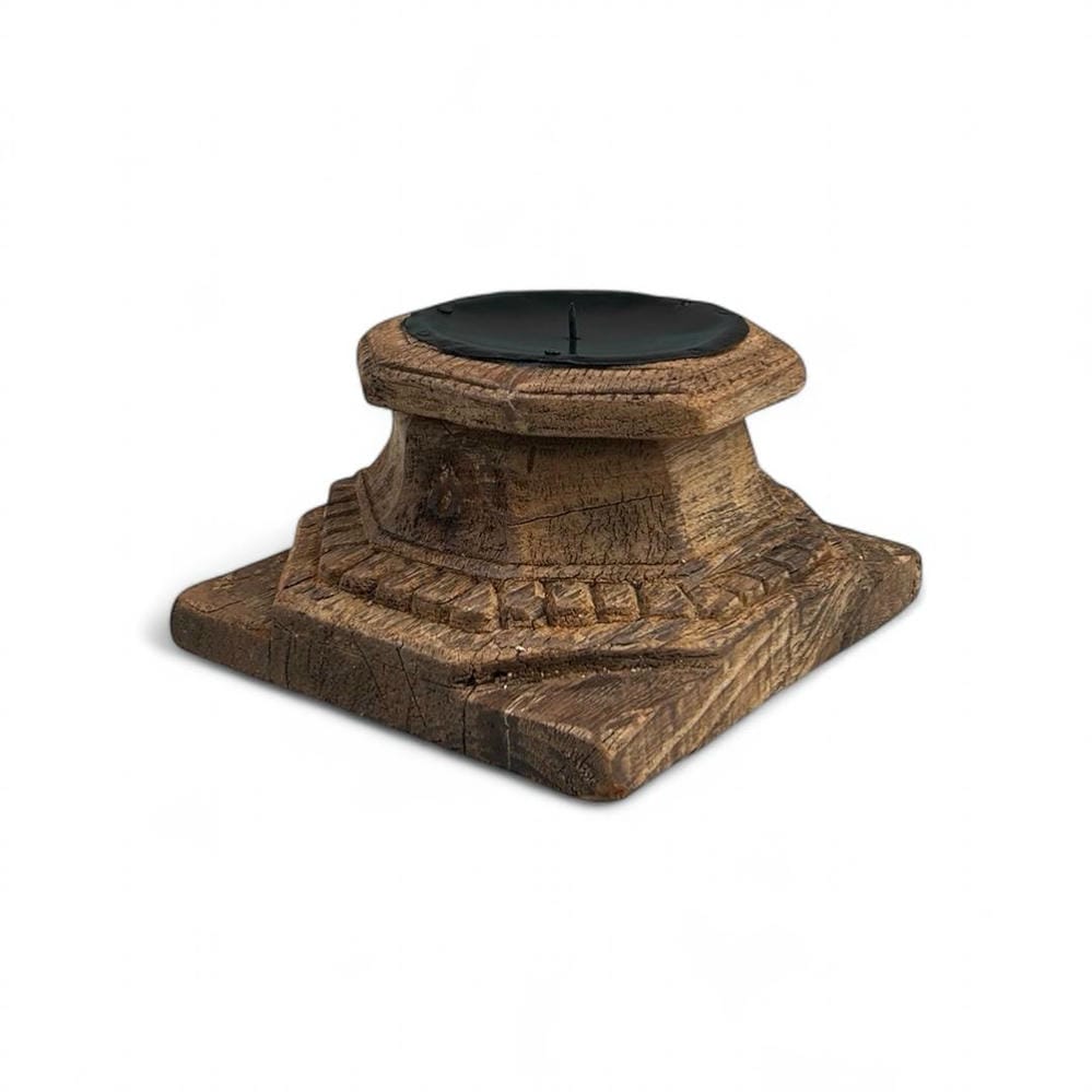 vintage architectural wood pillar base candle holder