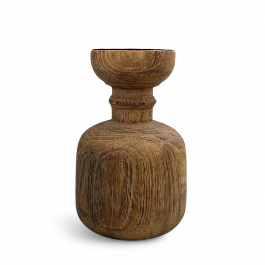 Hand-Carved Wooden Votive/Pillar Candle Holder