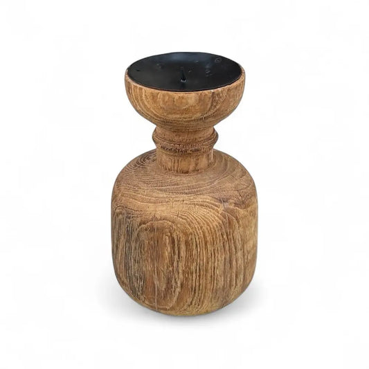 Hand-Carved Wooden Votive/Pillar Candle Holder