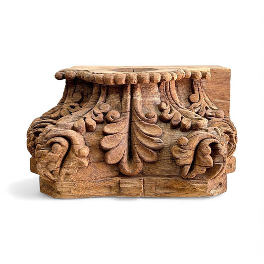 Hand-Carved Large Wooden Candle Holder | Rustic Vintage Décor