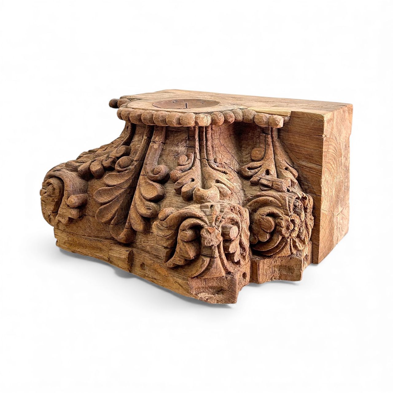 hand-carved large wooden candle holder | rustic vintage décor