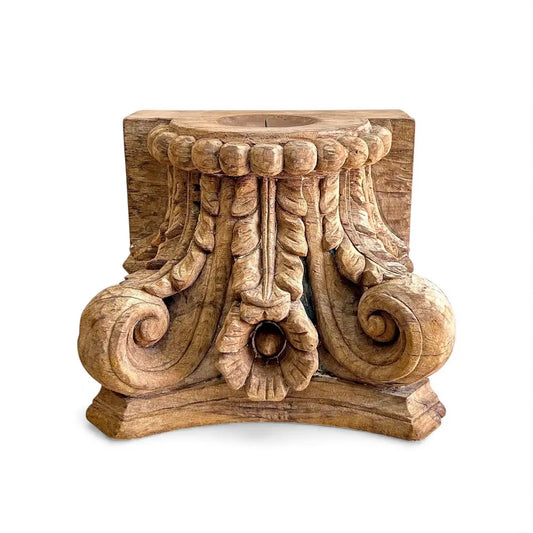 Handcrafted Wooden Pillar Base Candle Holder | Natural Wood Finish | Rustic Home Décor Accent