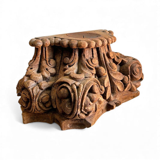 Antique Hand-Carved Wooden Pillar Base Candle Holder