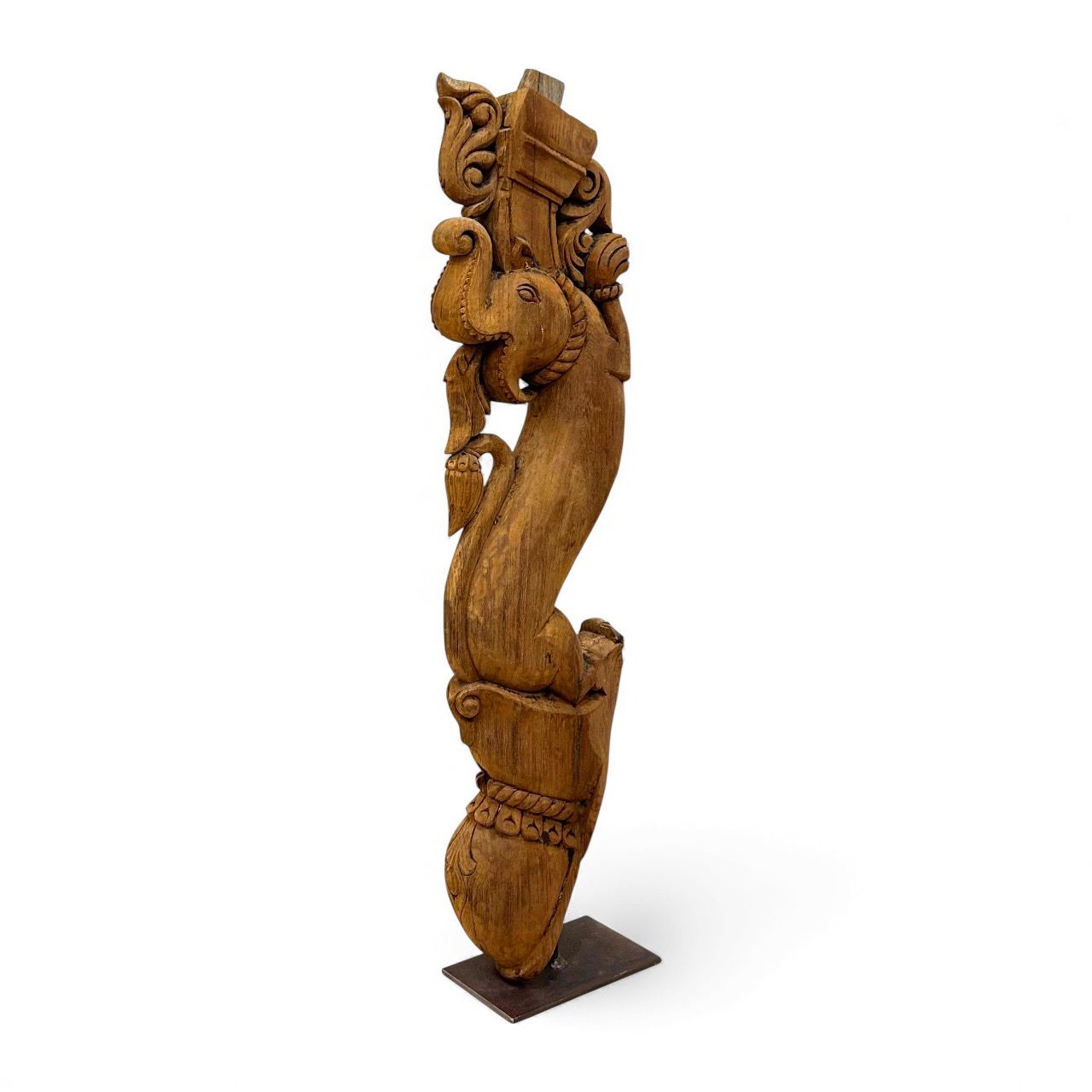 handcrafted wooden bracket with elephant carving | natural wood wall decor |