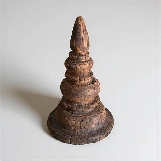 Vintage Wooden Stupa Spire Sculpture - Natural Wood
