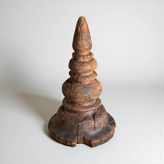 Vintage Wooden Stupa Spire Sculpture - Natural Wood