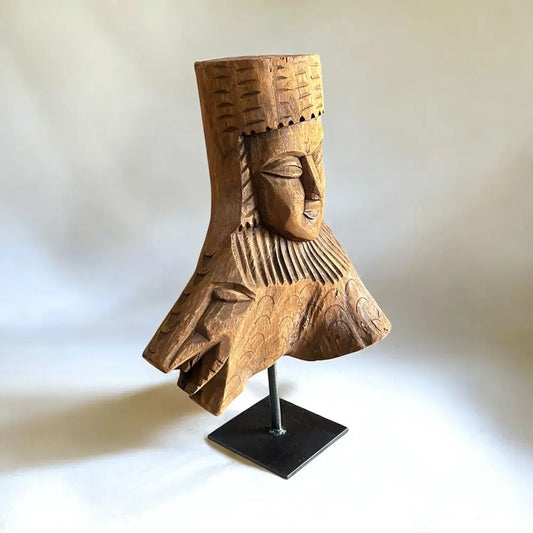 Vintage Hand-Carved Wooden Face Sculpture | Natural Wood Tribal Art Decor