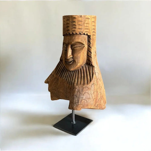 Vintage Hand-Carved Wooden Face Sculpture | Natural Wood Tribal Art Decor