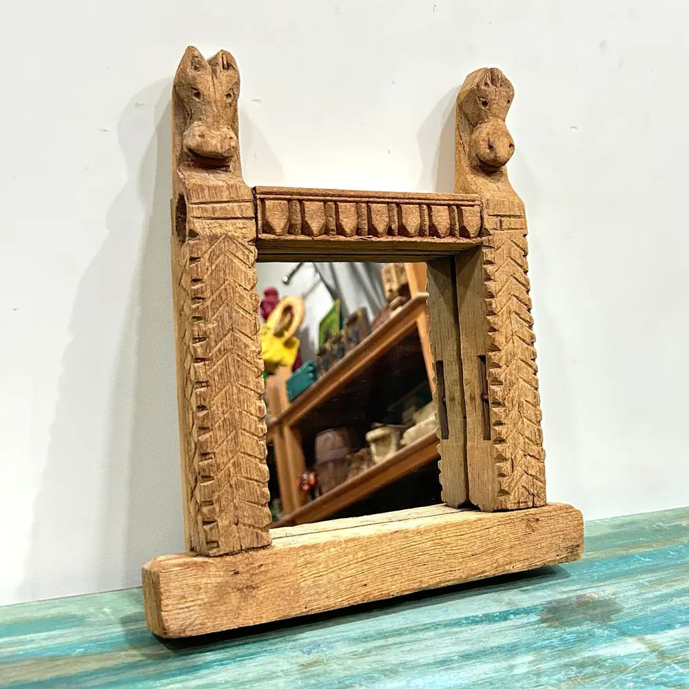 vintage wooden carved mirror frame – rustic handcrafted wall accent