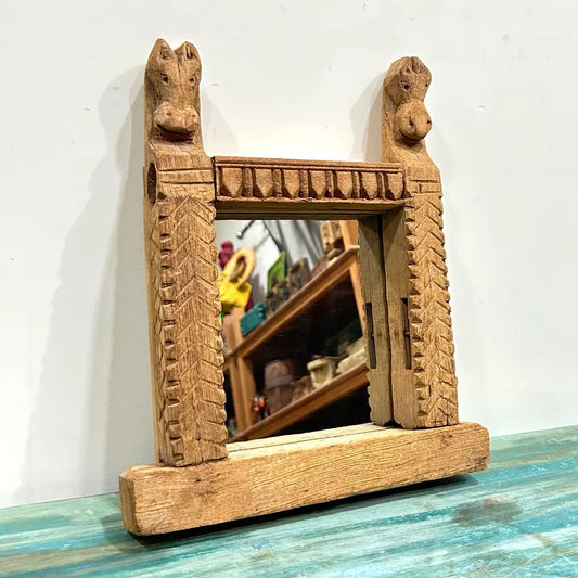Vintage Wooden Carved Mirror Frame – Rustic Handcrafted Wall Accent