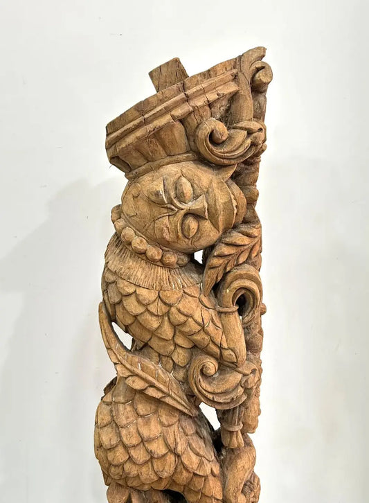 Vintage Hand-Carved Wooden Bracket on Iron Stand