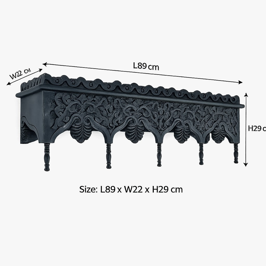 hand carved wooden wall shelf – dark blue rustic floating wall shelf for living room, bedroom & entryway