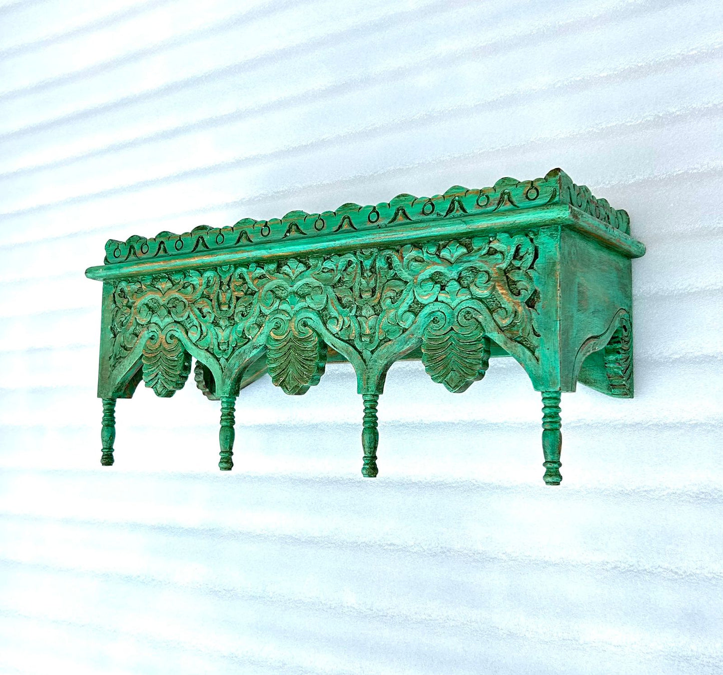 hand carved mango wood wall shelf