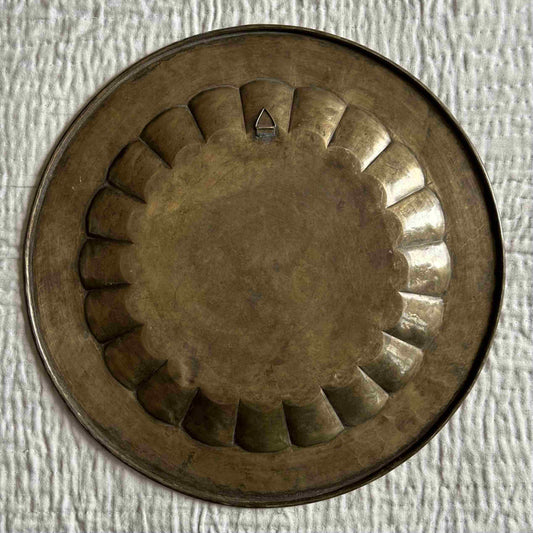 Vintage-Style Hand-Etched Brass Plate for Wall Decor | Floral & Peacock Design