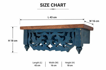 Hand-Carved Mango Wood Wall Shelf - Distressed Blue Traditional Floating Shelf for Home Decor