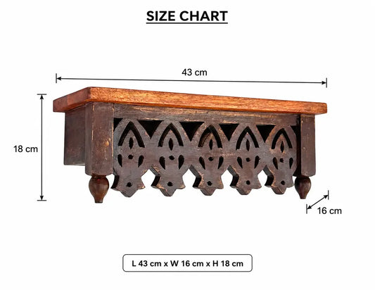 Handcrafted Mango Wood Wall Shelf | Vintage Style Carved Floating Shelf for Home Decor